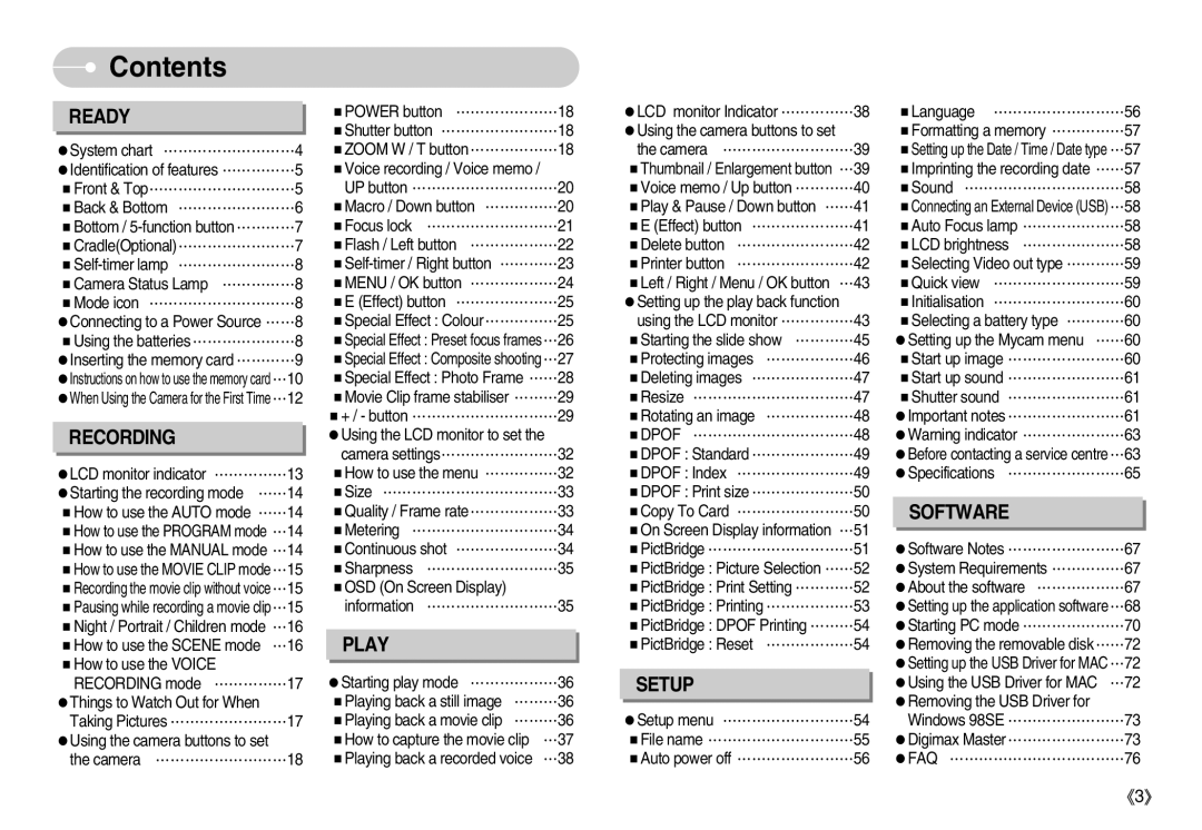 Samsung S1000 user manual Contents 