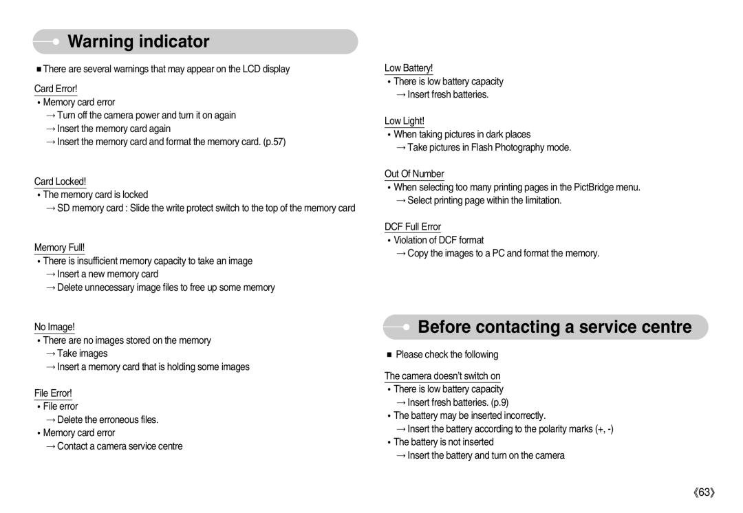 Samsung S1000 user manual Before contacting a service centre 