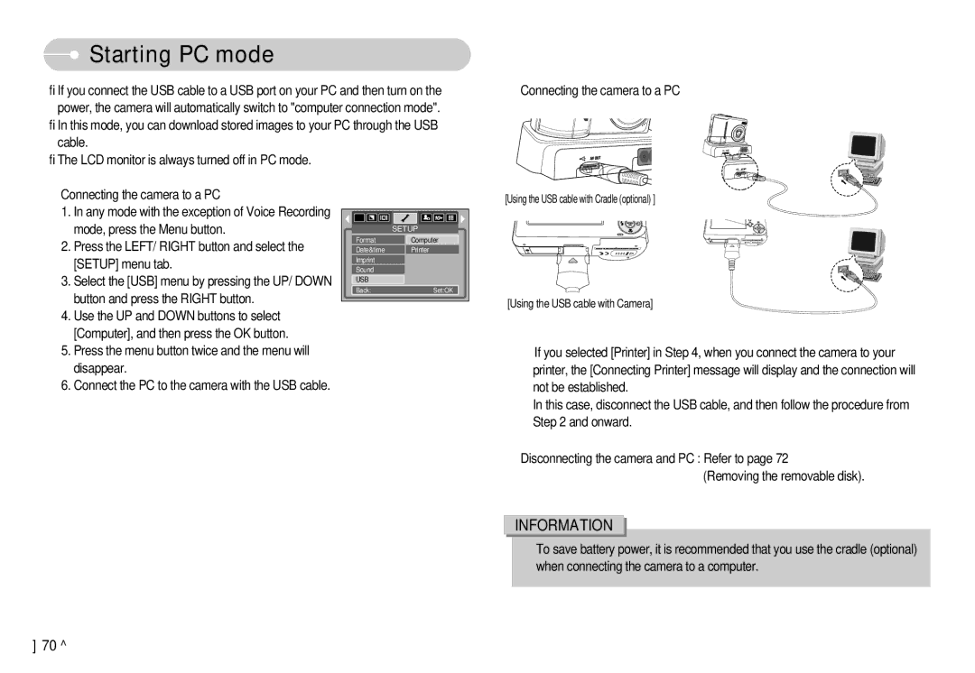 Samsung S1000 user manual Starting PC mode 