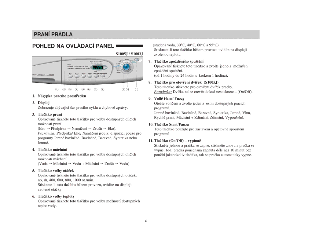 Samsung S1005JGW/YLU, S805JGW/YLU manual Praní Prádla 