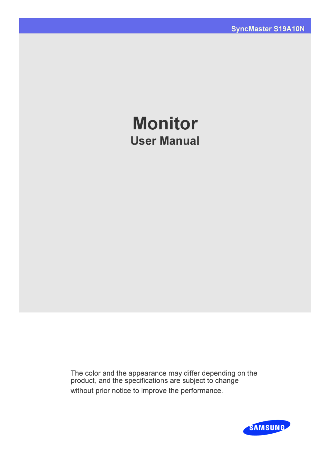 Samsung S19A10N user manual Monitor 