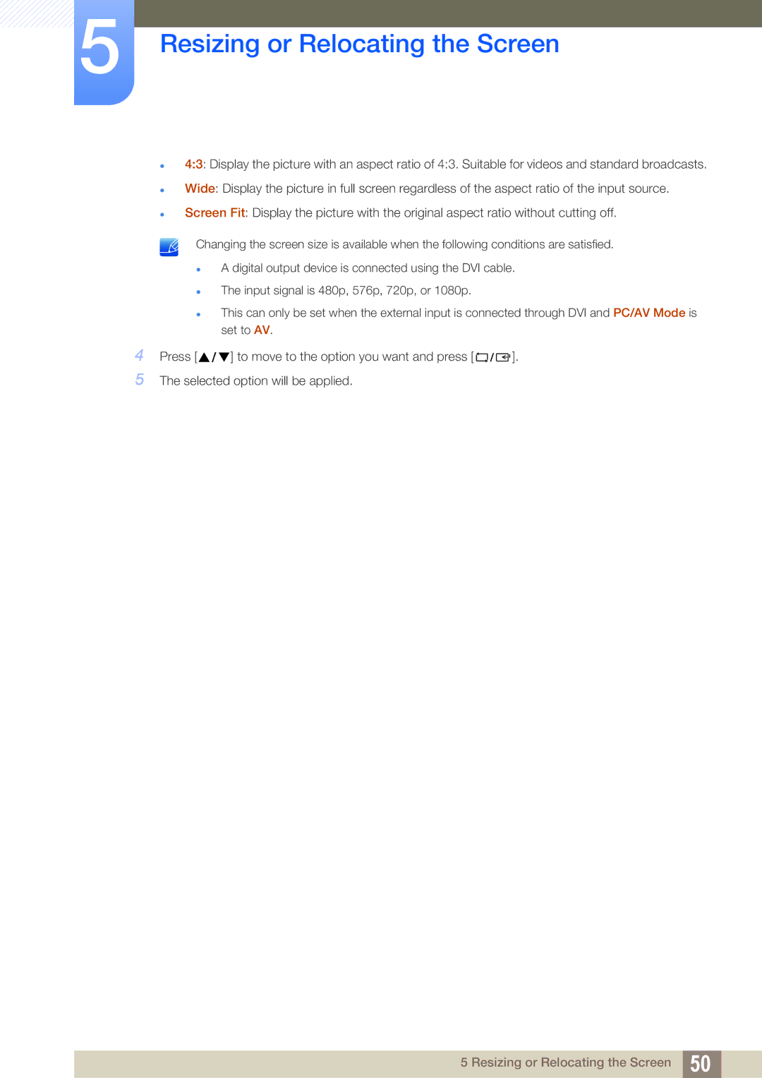 Samsung S19B420M, S19B420BW, S24B420BW, S22B420BW user manual Resizing or Relocating the Screen 