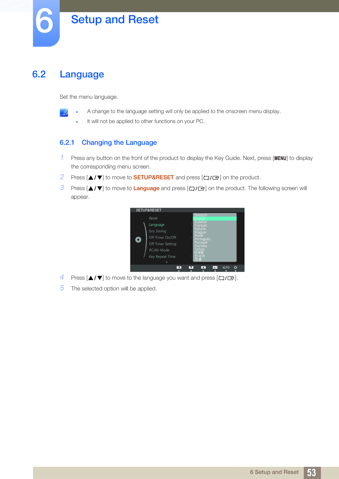 Samsung S24B420BW, S19B420M, S19B420BW, S22B420BW user manual Changing the Language 