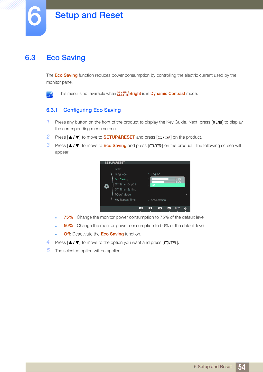 Samsung S22B420BW, S19B420M, S19B420BW, S24B420BW user manual Configuring Eco Saving 