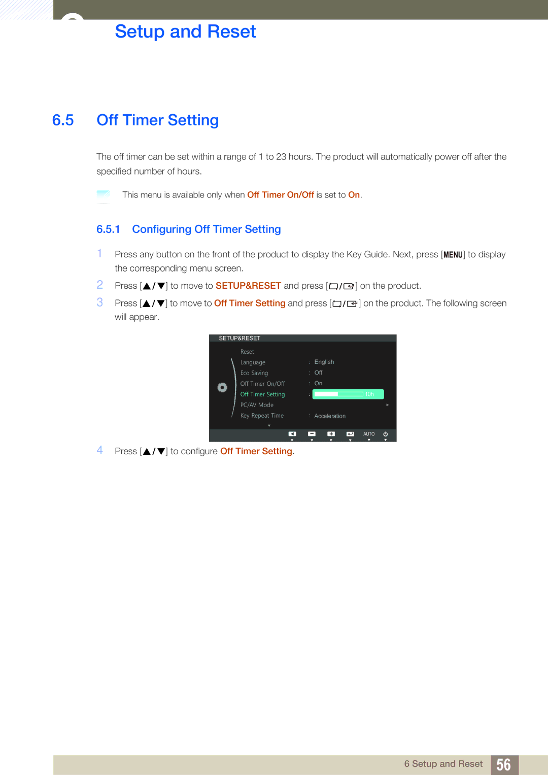 Samsung S19B420BW, S19B420M, S24B420BW, S22B420BW user manual Configuring Off Timer Setting 