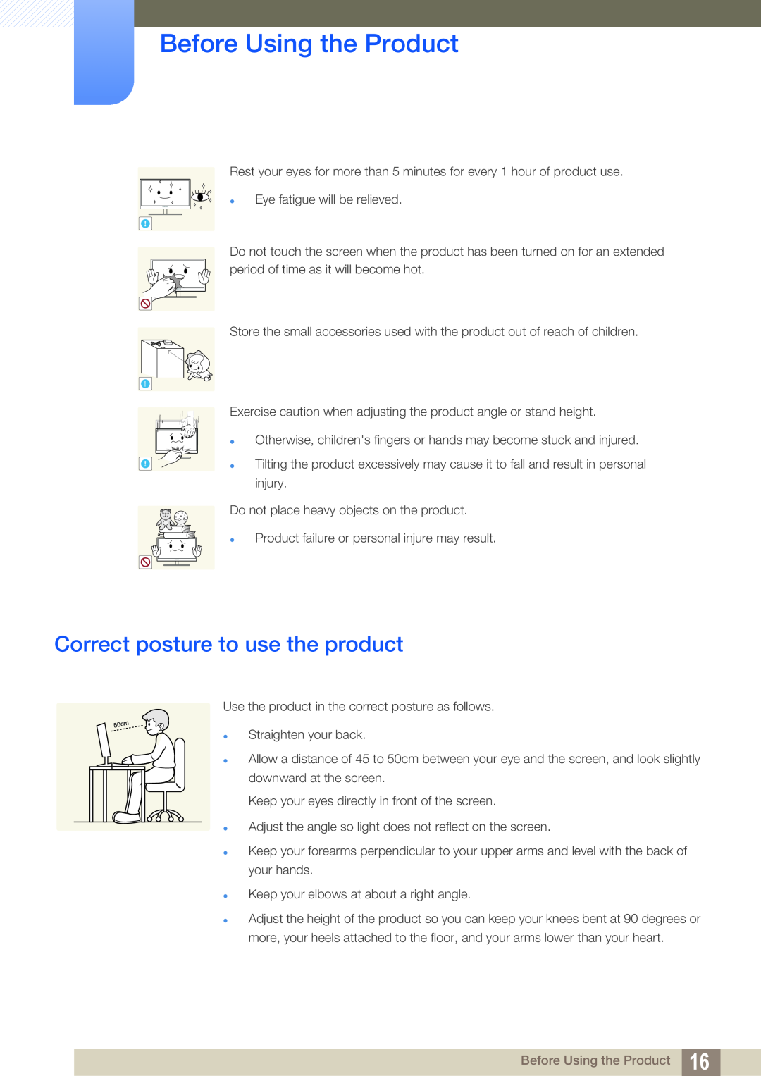 Samsung S19B420BW, S19B420M, S24B420BW, S22B420BW user manual Correct posture to use the product, Before Using the Product 