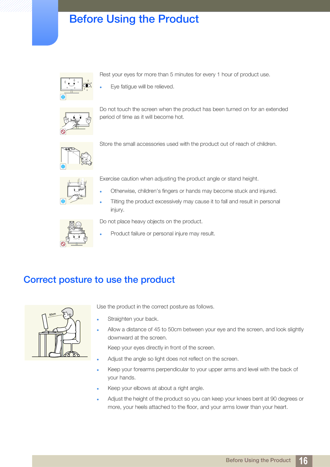 Samsung S20C200B, S19C200NR, S19C200BW, S19C200NY, S19C200BR, S19C200NW, S24C200BL, S23C200B Correct posture to use the product 