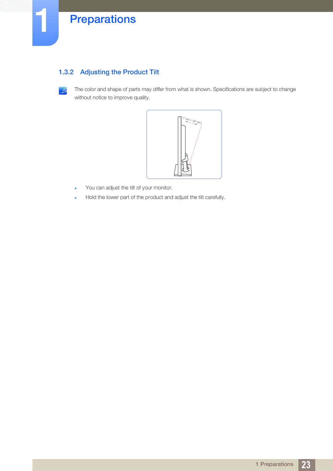 Samsung S22C200NY, S19C200NR, S19C200BW, S20C200B, S19C200NY, S19C200BR, S19C200NW, S24C200BL Adjusting the Product Tilt 