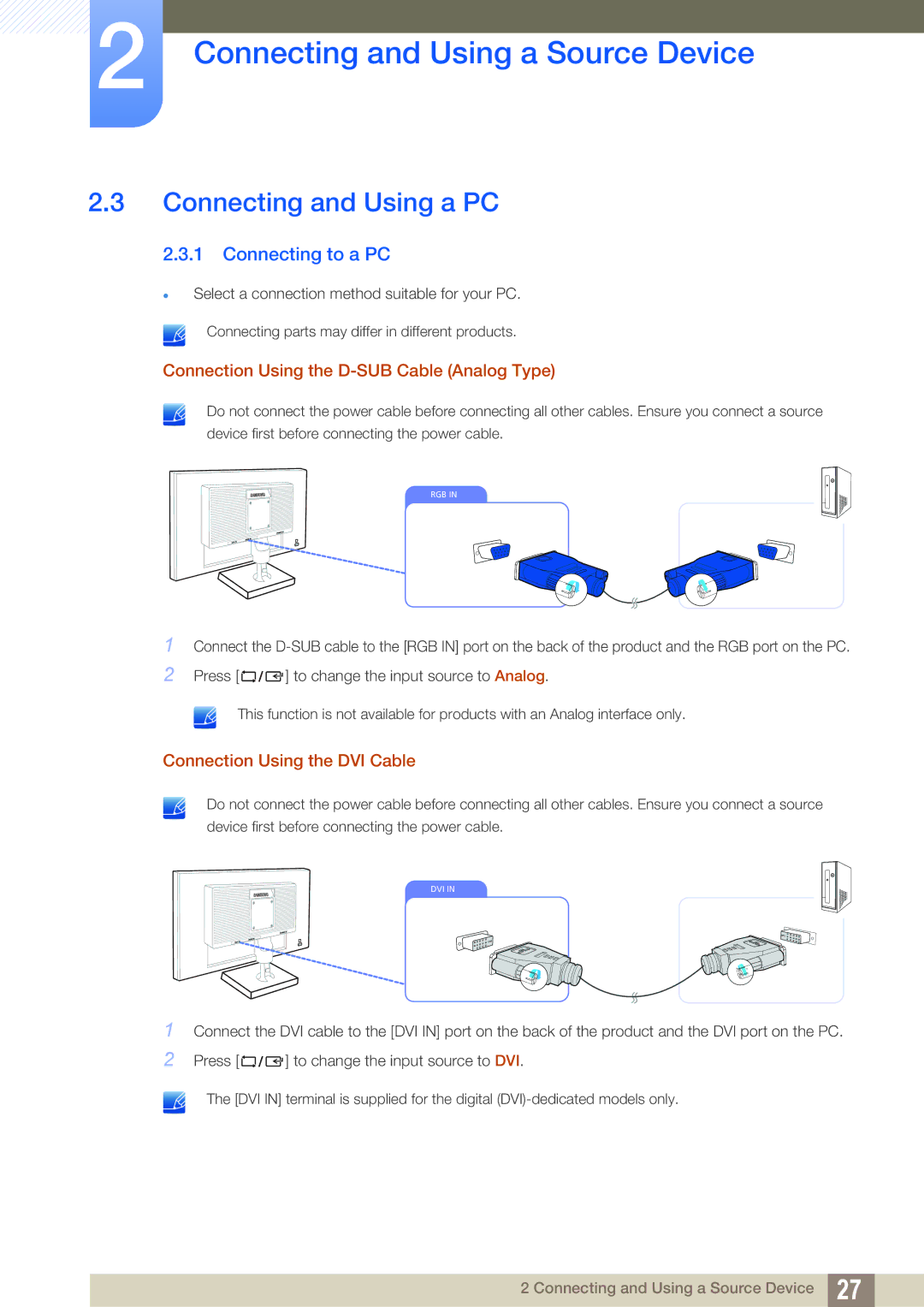 Samsung S19C200BW, S19C200NR, S20C200B, S19C200NY, S19C200BR, S19C200NW, S23C200B Connecting and Using a PC, Connecting to a PC 