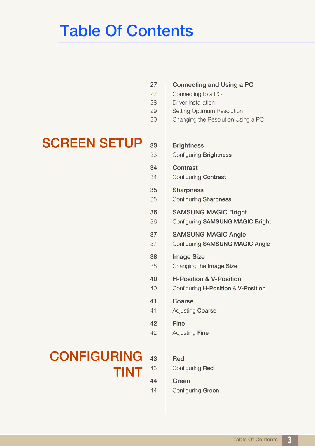 Samsung S20C200B, S19C200NR, S19C200BW, S19C200NY, S19C200BR, S19C200NW, S24C200BL, S23C200B Screen Setup Configuring 43 Tint 