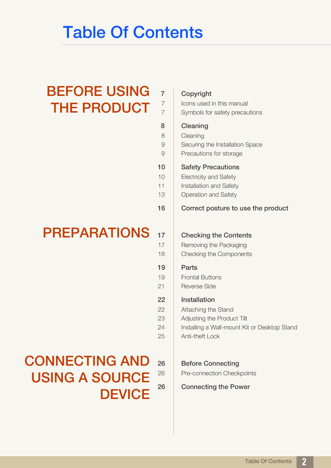 Samsung S19C200NY user manual Table Of Contents 