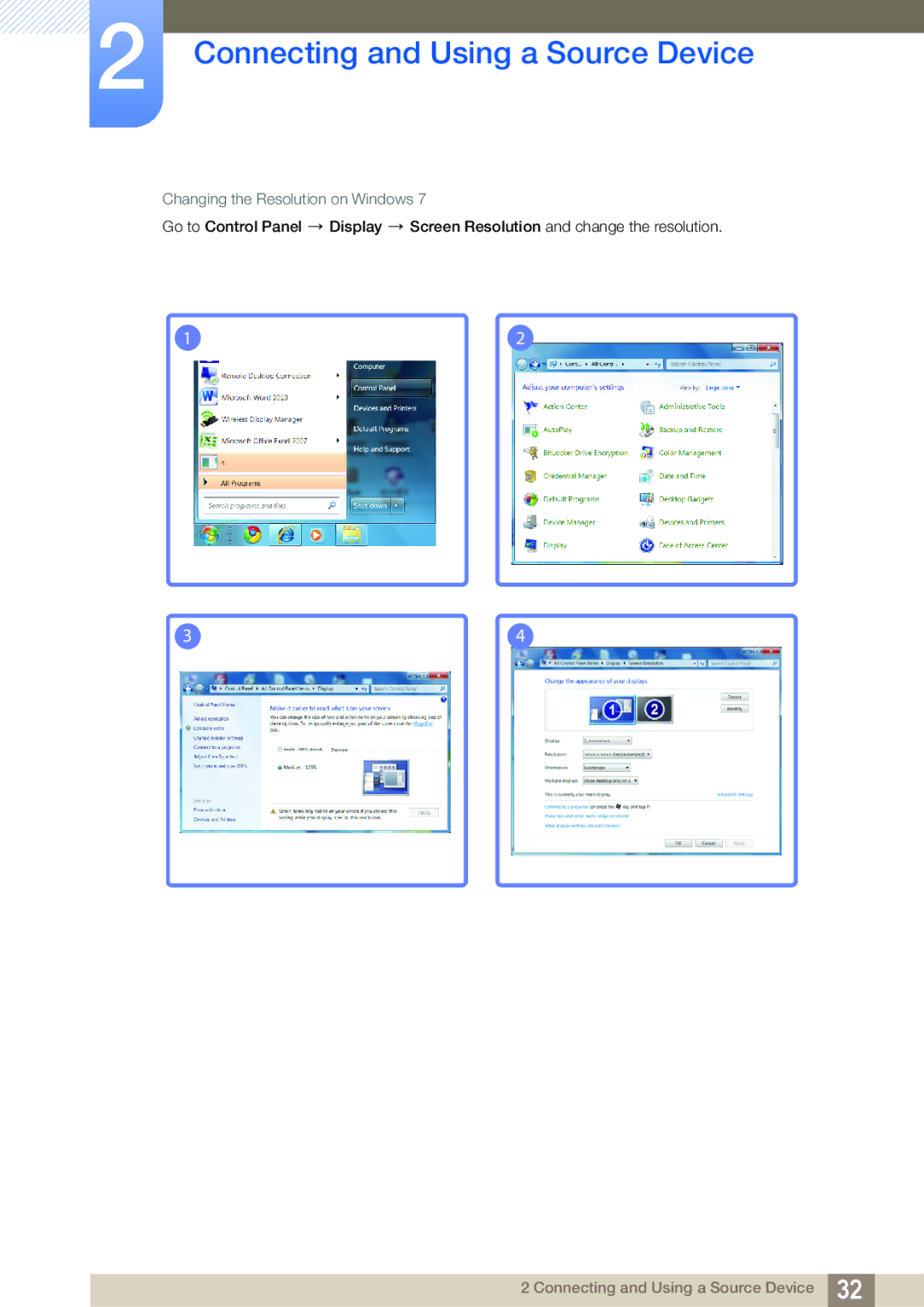 Samsung S19C200NY user manual Changing the Resolution on Windows 