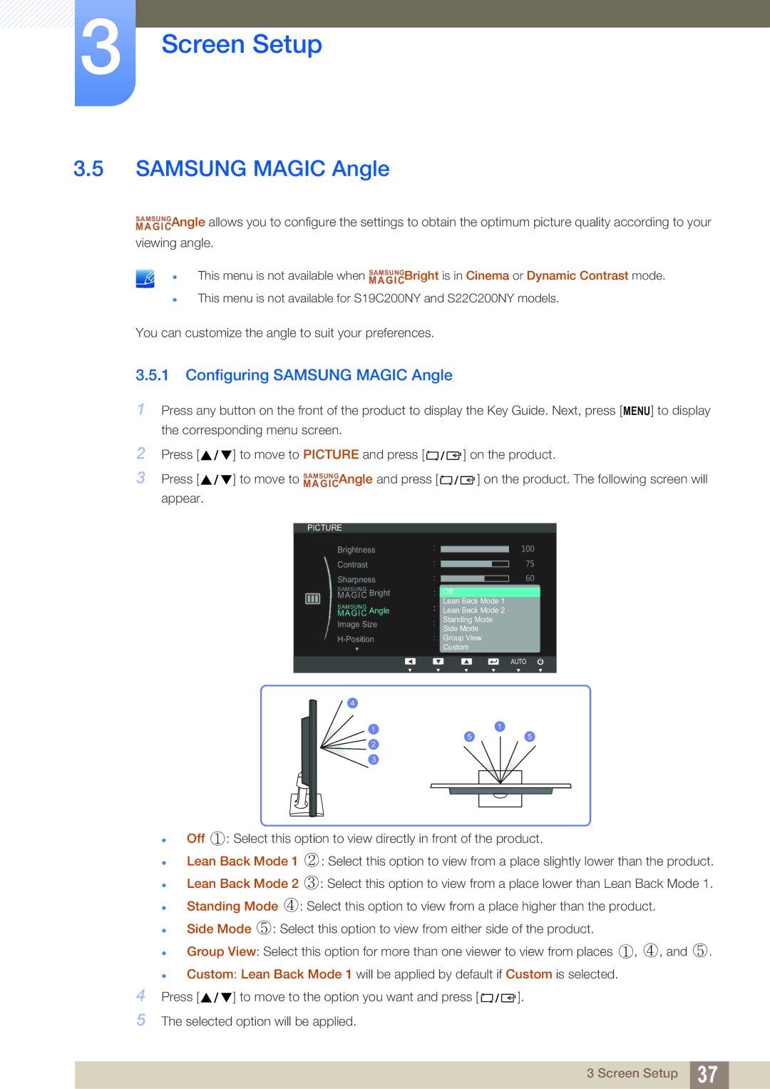 Samsung S19C200NY user manual Configuring Samsung Magic Angle 