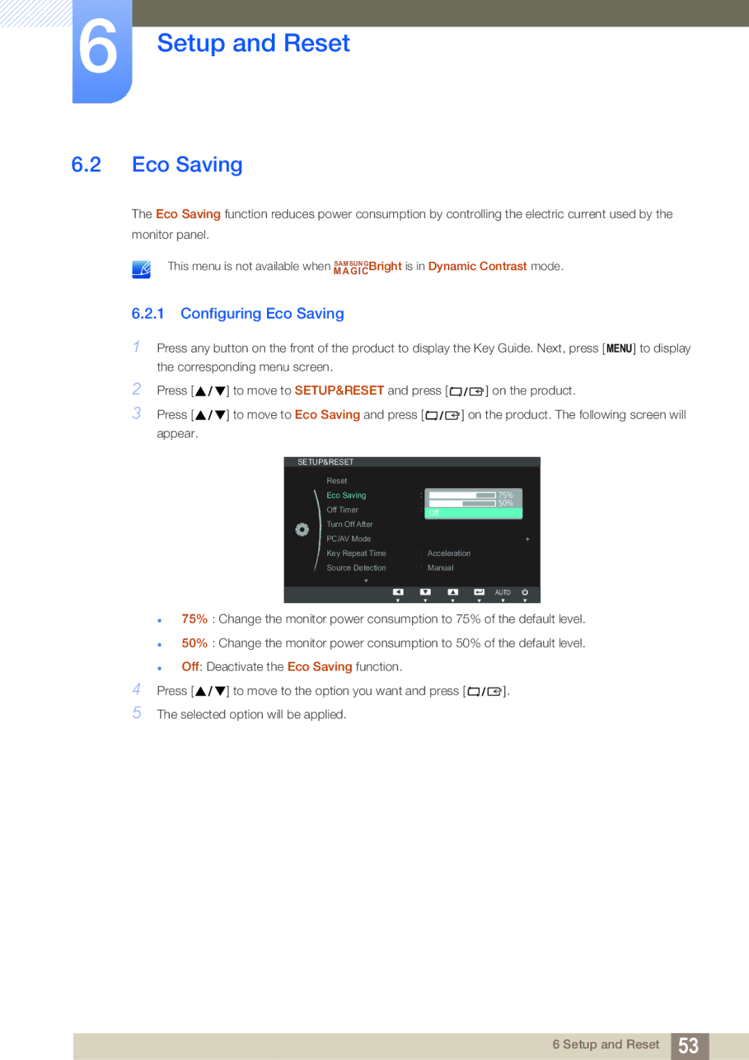 Samsung S19C200NY user manual Configuring Eco Saving 