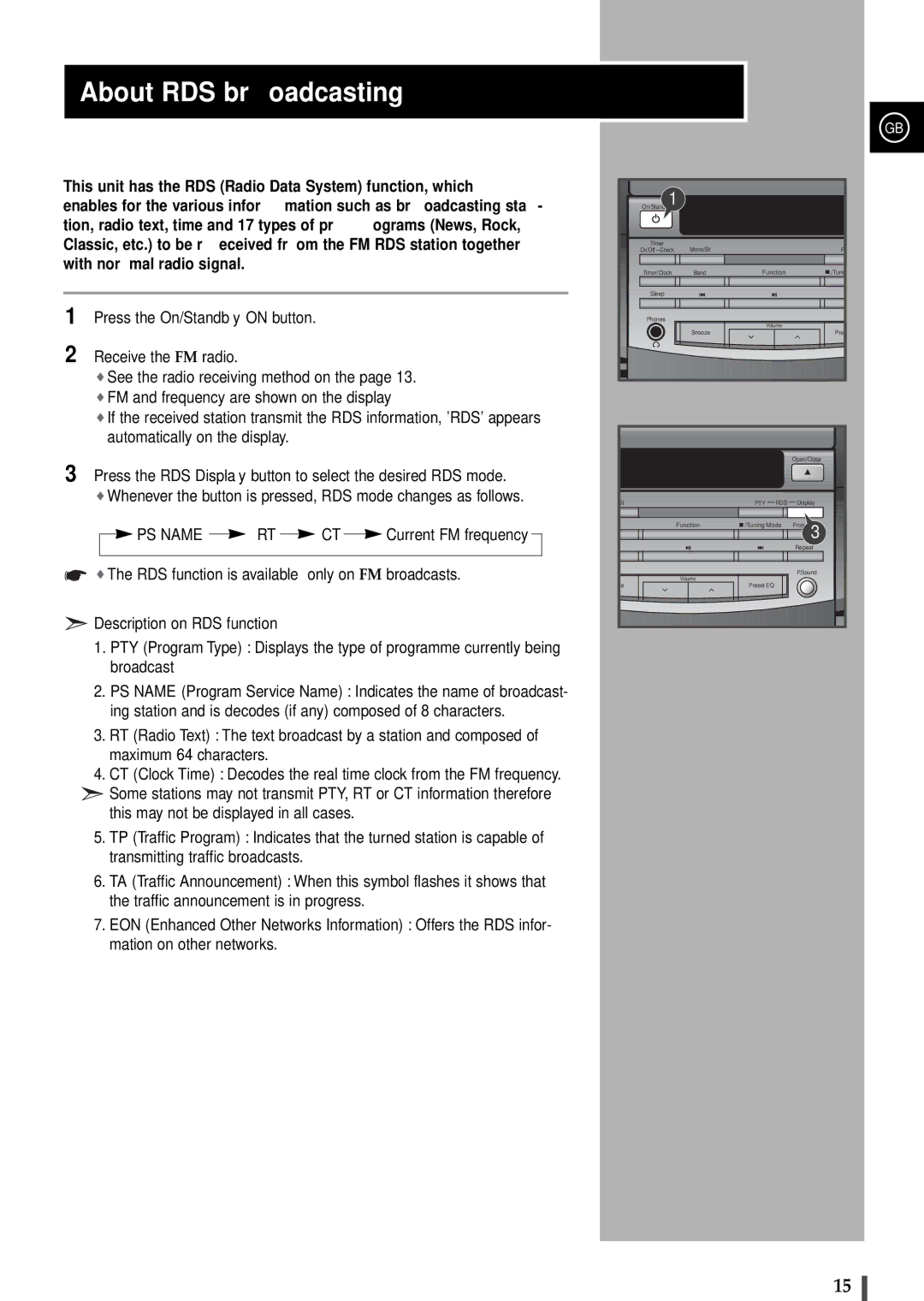 Samsung S2000RH/XEG, S2000RH/ELS, S2000RH/NSI manual About RDS broadcasting, Description on RDS function 