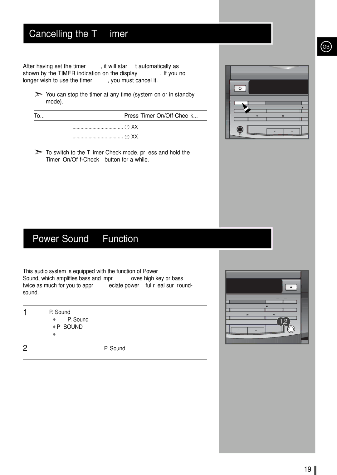 Samsung S2000RH/ELS, S2000RH/XEG, S2000RH/NSI manual Cancelling the Timer, Power Sound Function, Press Timer On/Off-Check 