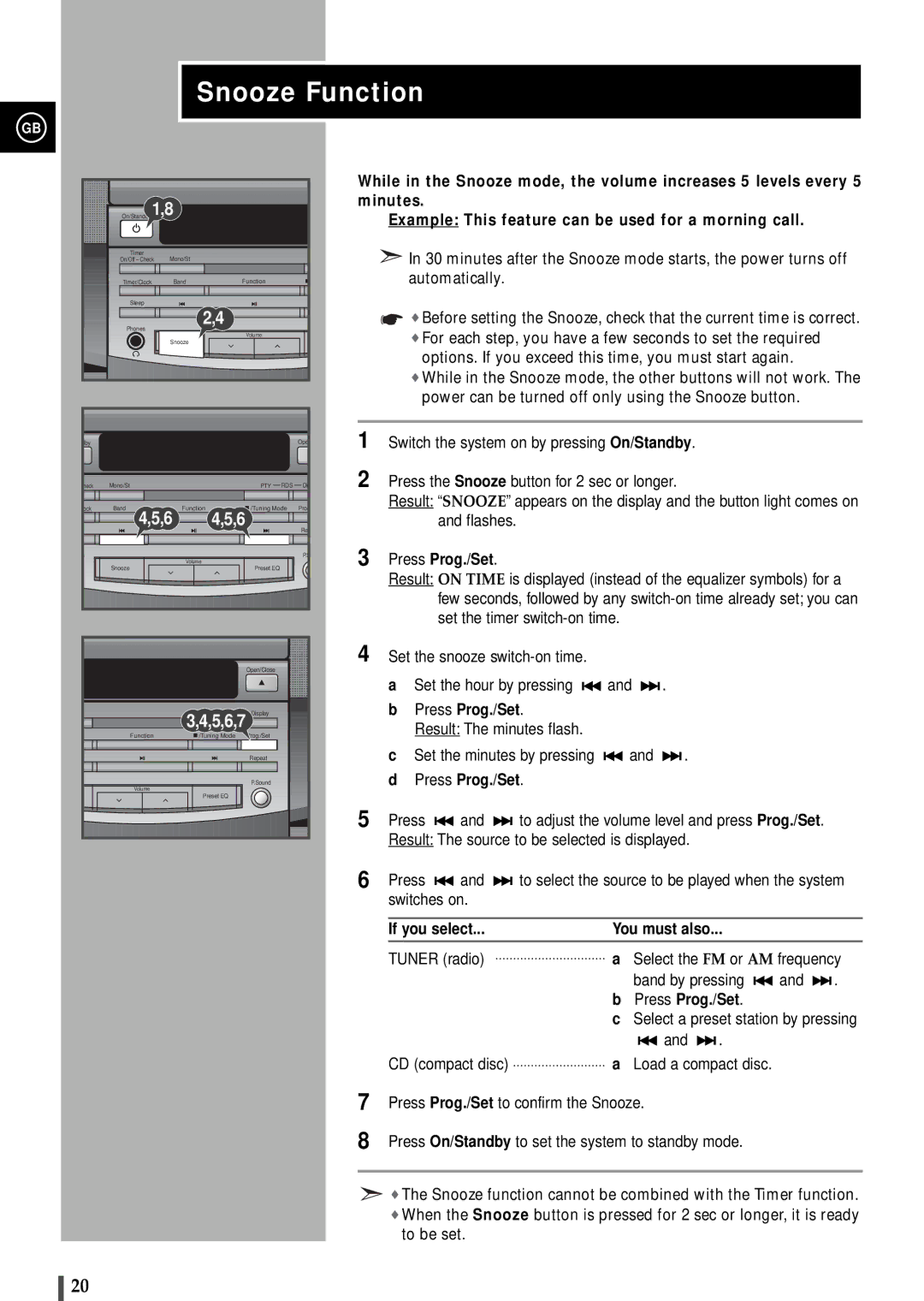 Samsung S2000RH/NSI, S2000RH/XEG, S2000RH/ELS Snooze Function, Minutes, Example This feature can be used for a morning call 