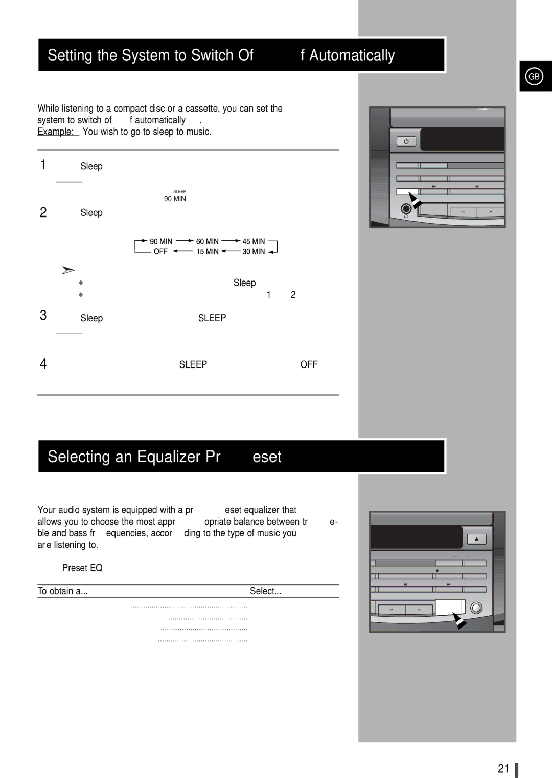 Samsung S2000RH/XEG manual Setting the System to Switch Off Automatically, Selecting an Equalizer Preset, Are listening to 