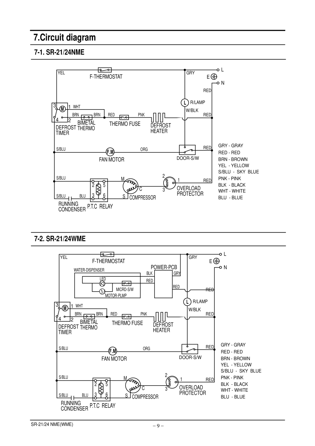 Samsung S21ENPSWHN/ITM, S24ENPSWHN/ITM, S24ENPSWQN/BUL manual Circuit diagram, SR-21/24NME, SR-21/24WME 