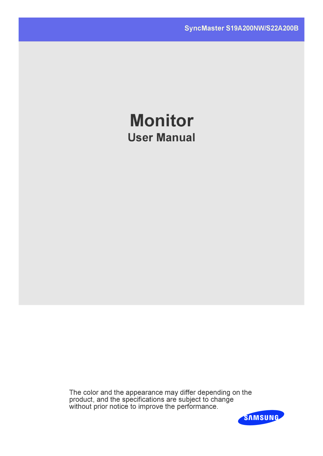 Samsung S19A200NW, S22A200B-2S user manual Monitor 