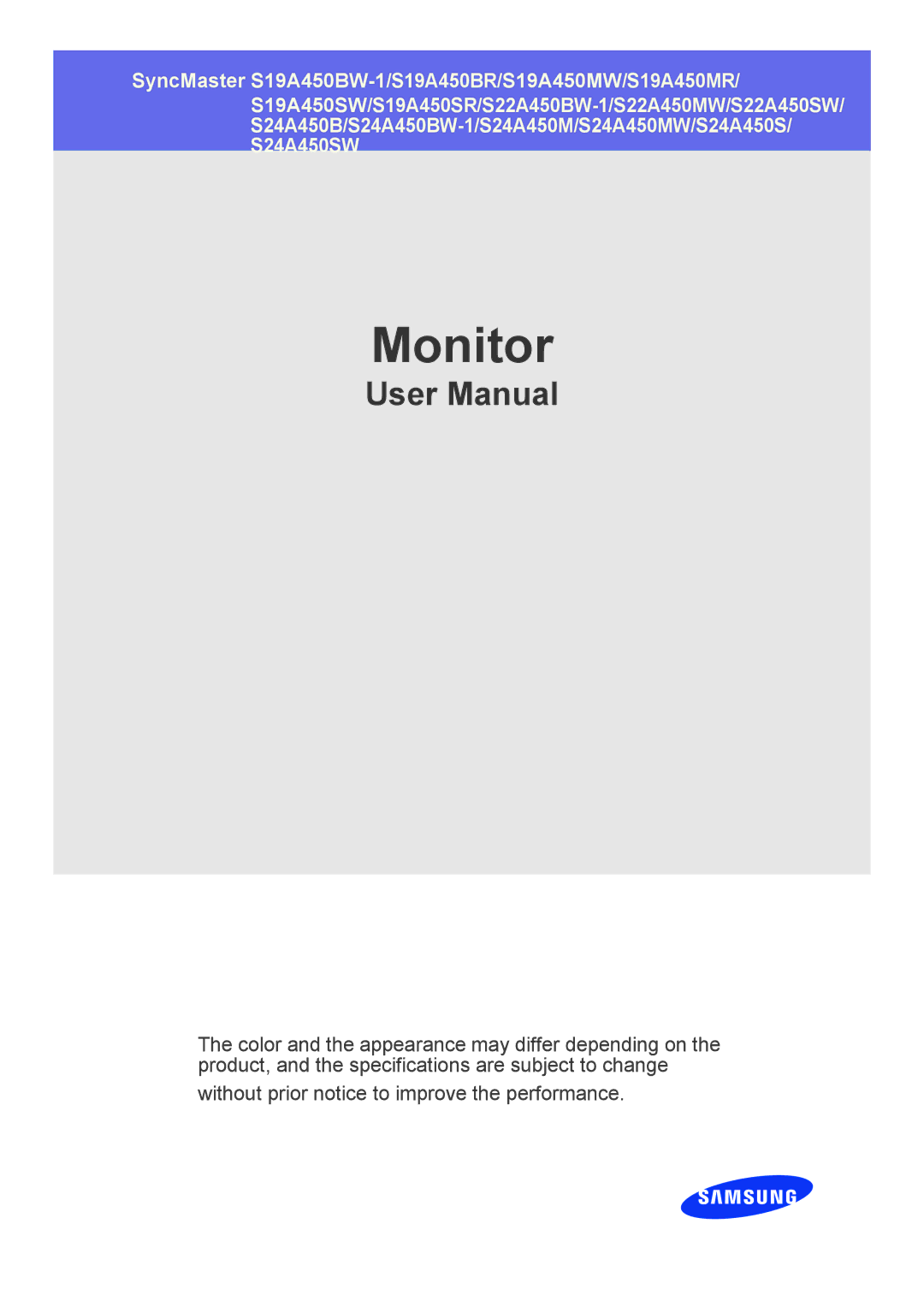 Samsung S22C650D, S19A450BR user manual SyncMaster S22A650D S24A650D S27A650D S24A850DW 