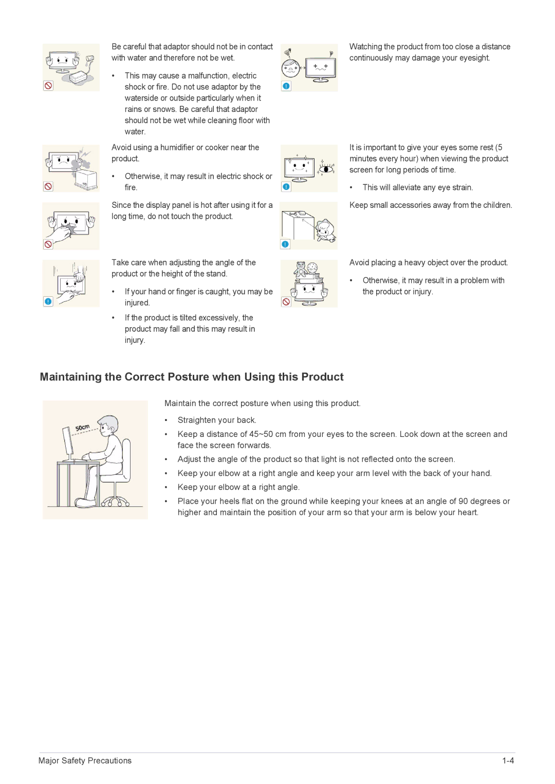 Samsung S19A450BR, S22A450SW, S24A450MW, S24A450BW, S24A450S Maintaining the Correct Posture when Using this Product 