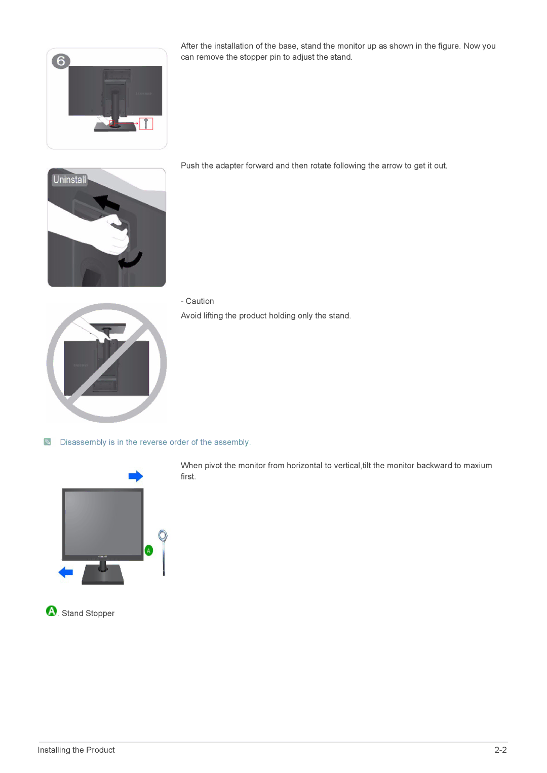 Samsung S22A460B user manual Disassembly is in the reverse order of the assembly 