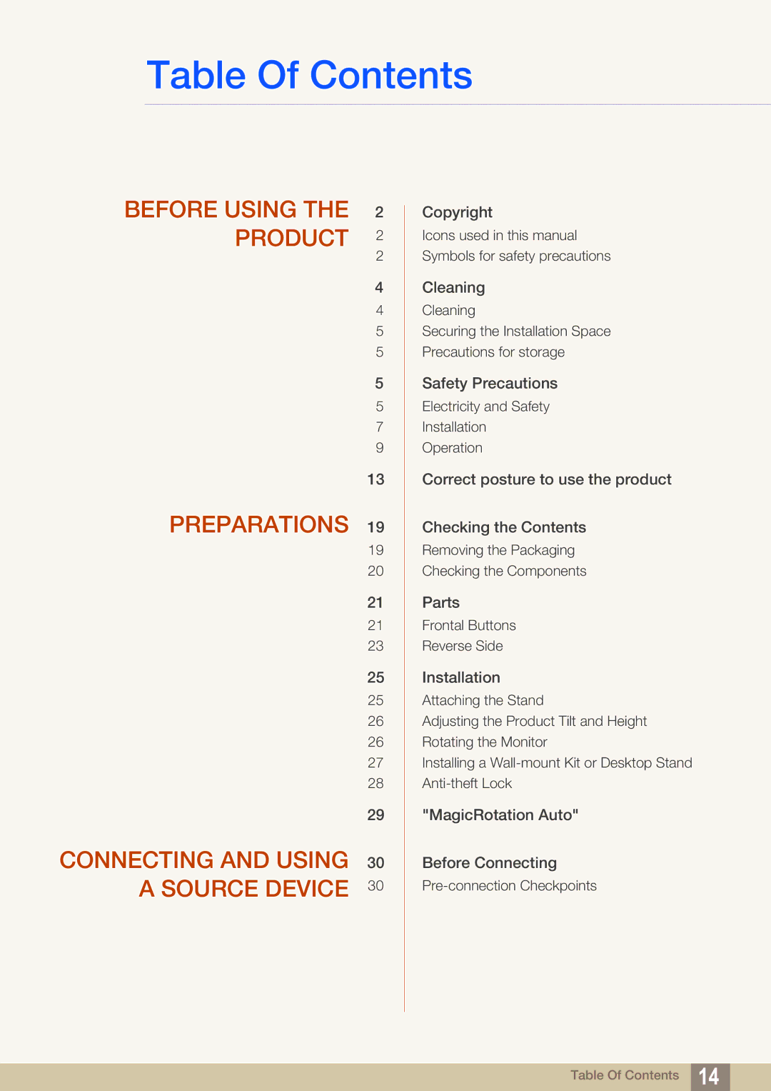 Samsung S24A850DW, S22A650D, S27A650D, S24A650D, S22C650D, S19A450BR user manual Table Of Contents 