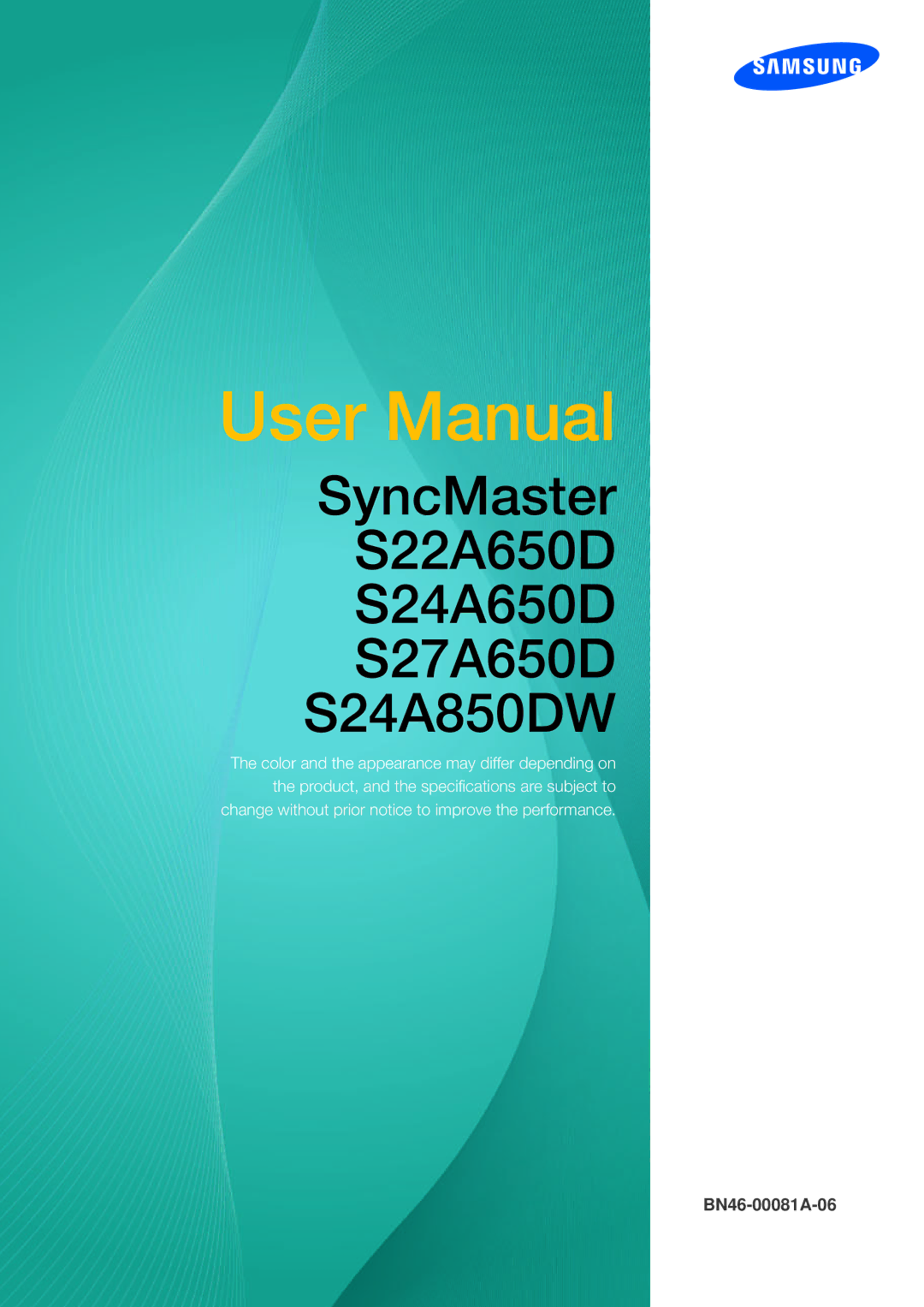 Samsung user manual SyncMaster S22A650D S24A650D S27A650D S24A850DW 