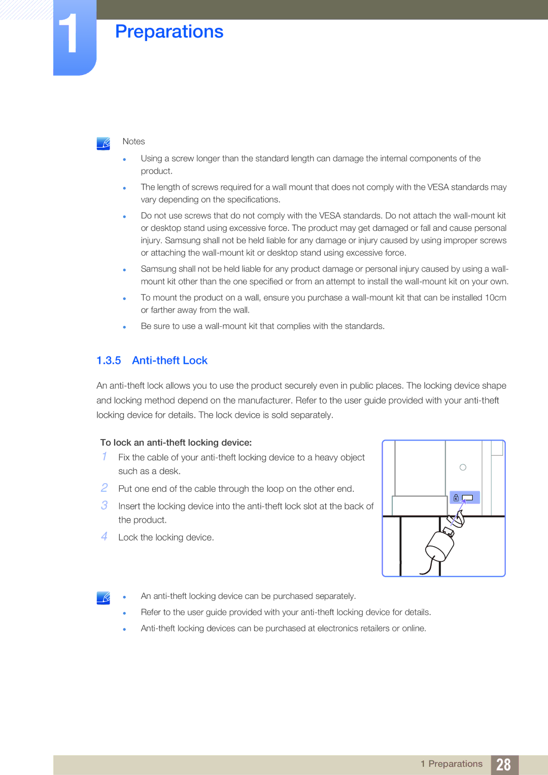 Samsung S22A650D, S27A650D, S24A850DW, S24A650D user manual Anti-theft Lock 