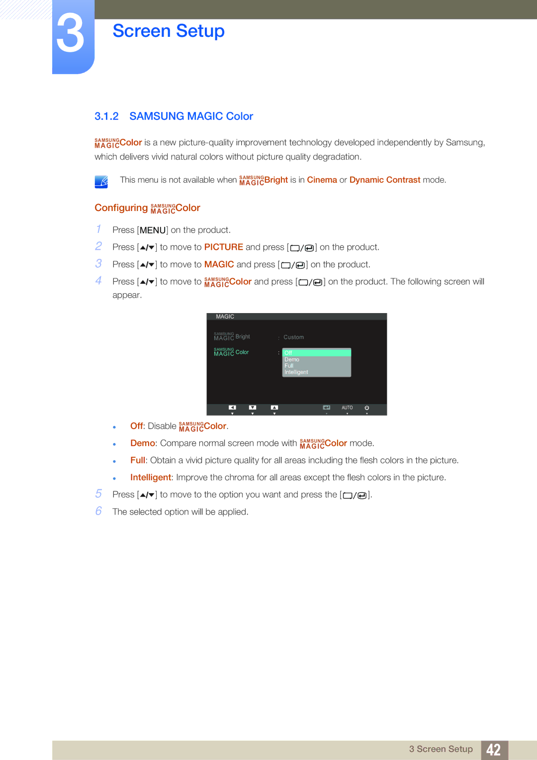 Samsung S24A850DW, S22A650D, S27A650D, S24A650D user manual Samsung Magic Color, Configuring MAGICSAMSUNGColor 