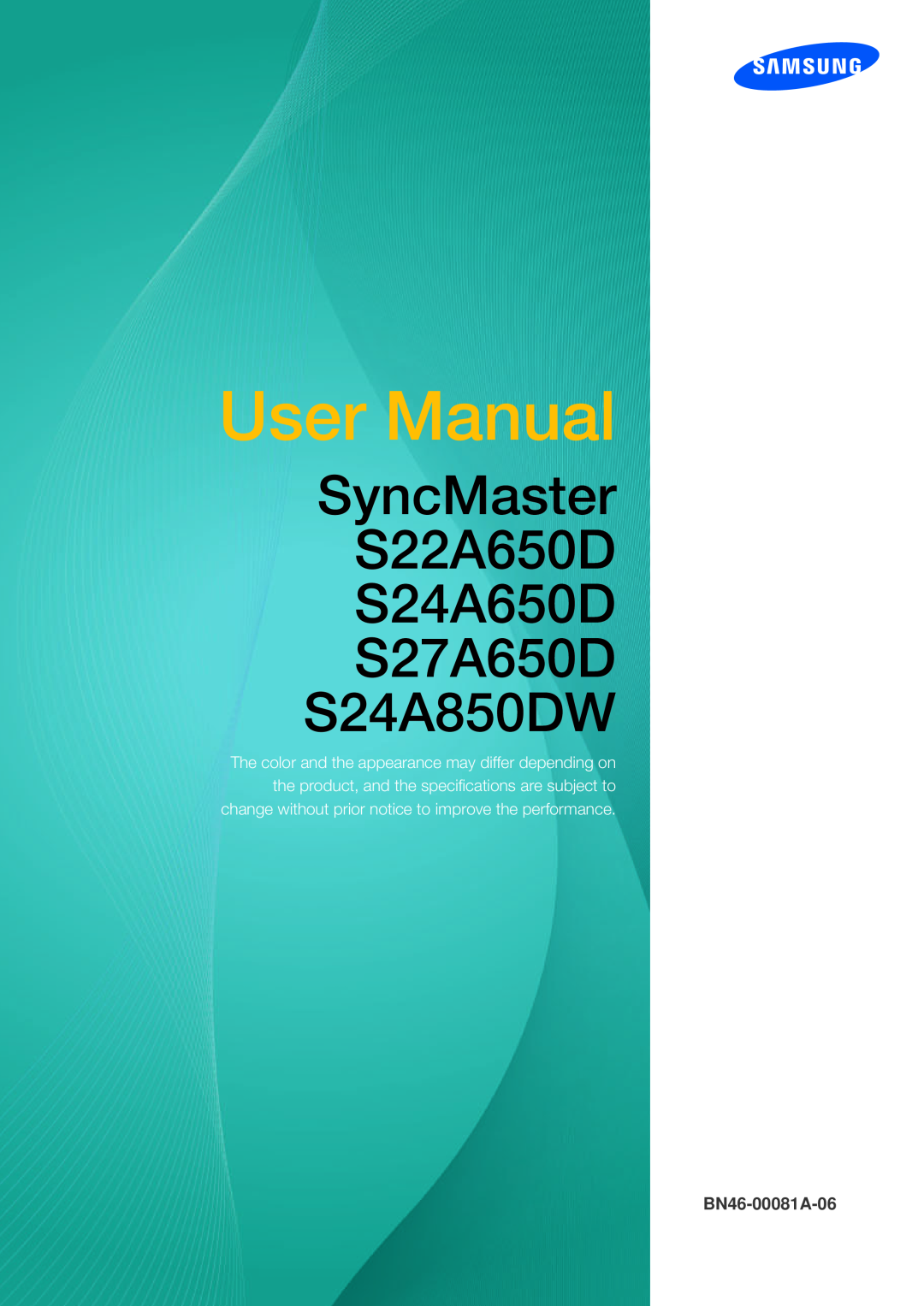Samsung user manual User Manual, SyncMaster S22A650D S24A650D S27A650D S24A850DW, BN46-00081A-06 