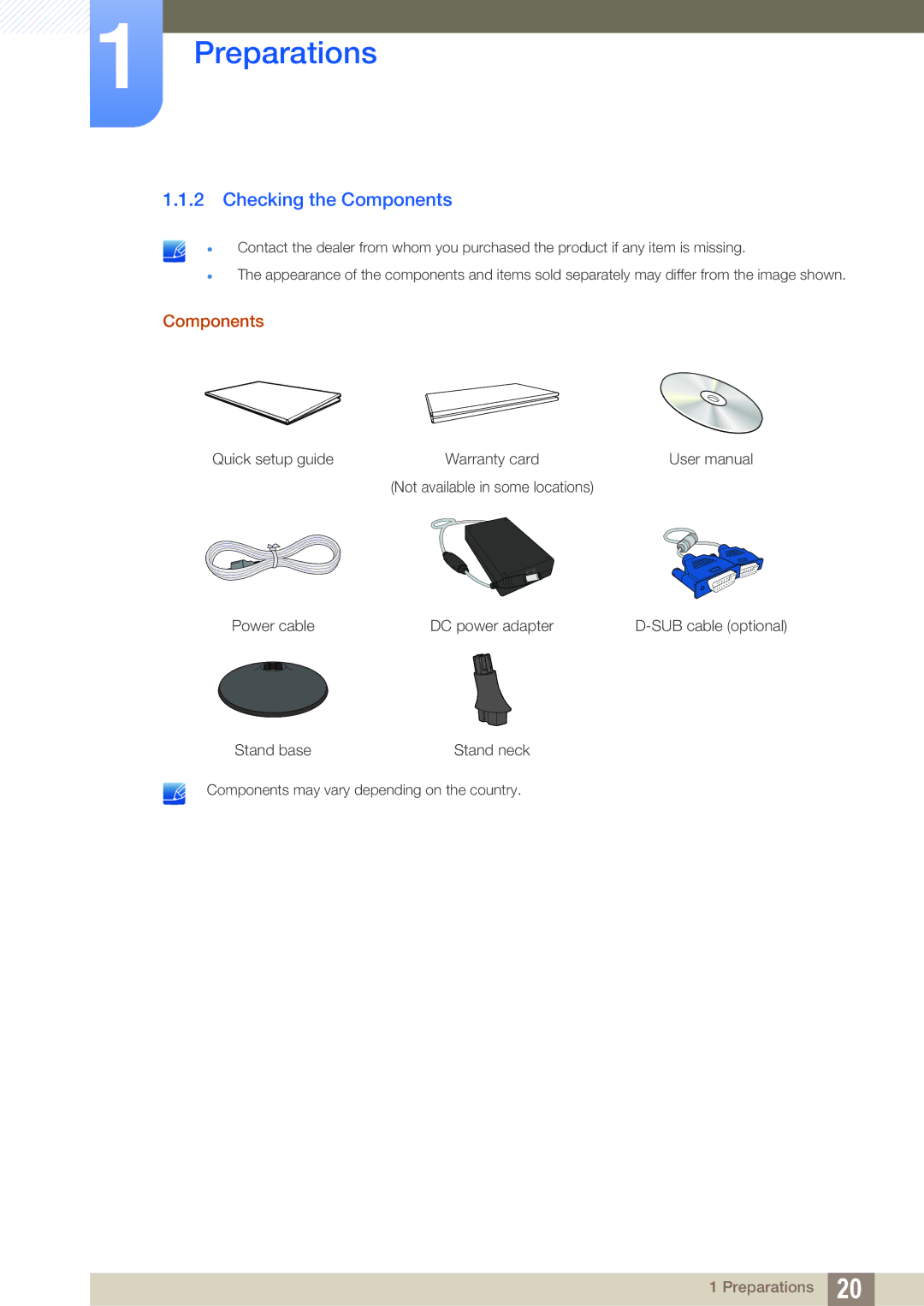 Samsung S22B150N, S22C150N user manual Checking the Components 