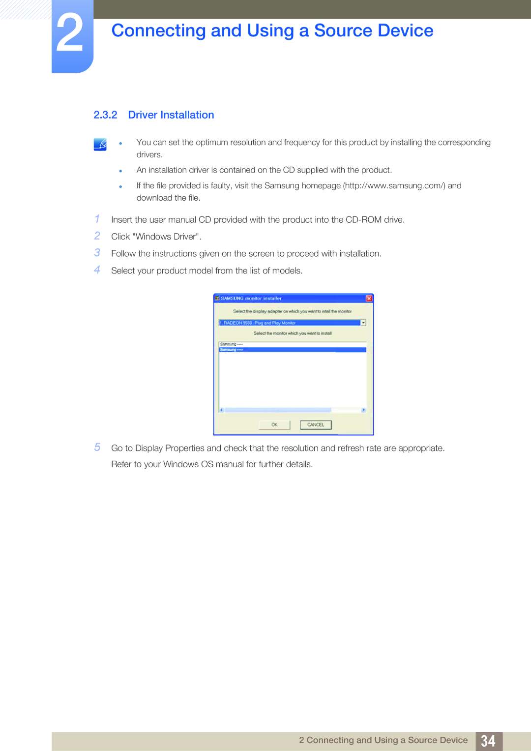 Samsung S22B150N, S22C150N user manual Driver Installation 