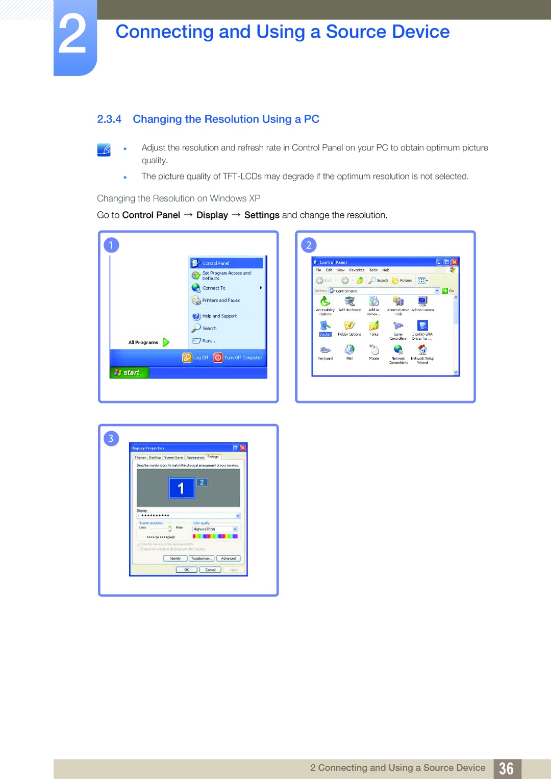 Samsung S22B150N, S22C150N user manual Changing the Resolution Using a PC 