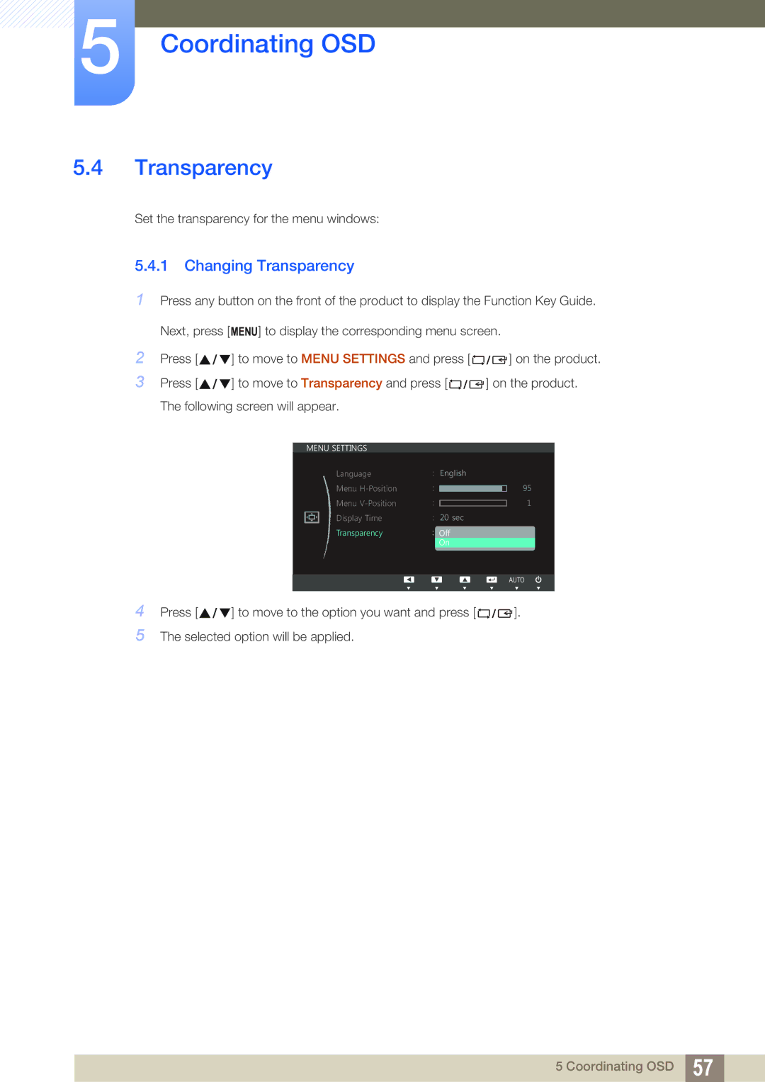 Samsung S22C150N, S22B150N user manual Changing Transparency 