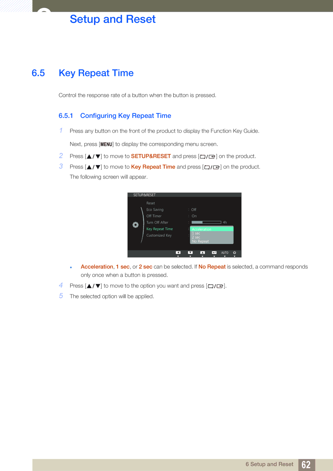 Samsung S22B150N, S22C150N user manual Configuring Key Repeat Time 