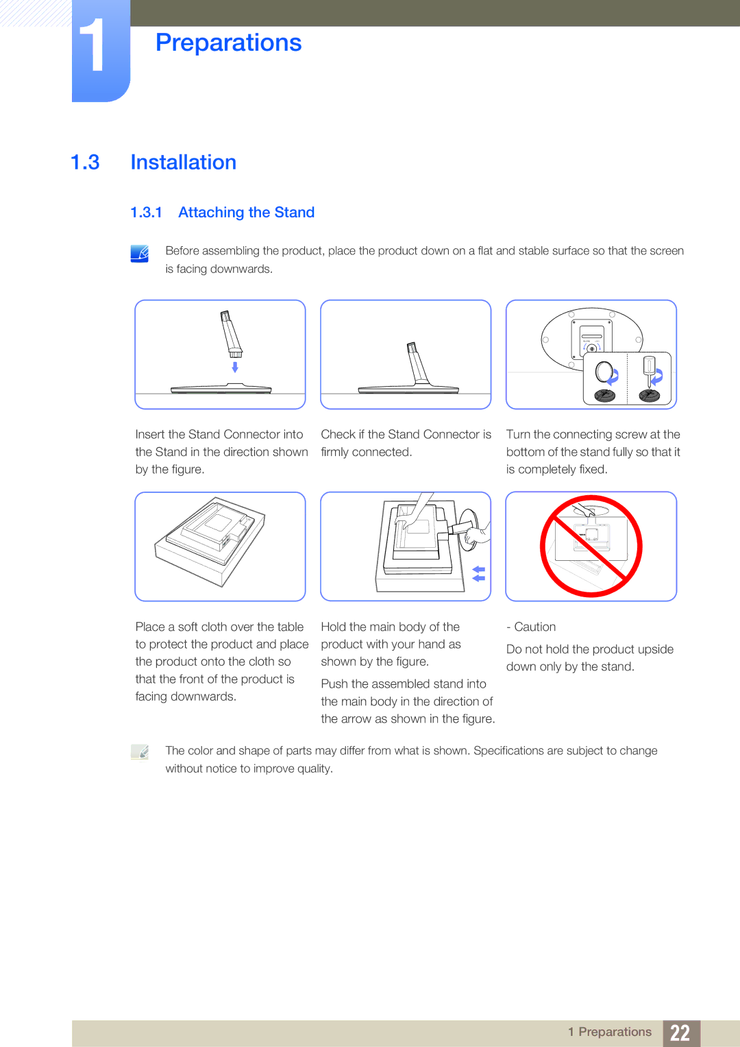 Samsung S19B220B, S22B220BW, S19B220NW user manual Installation, Attaching the Stand 