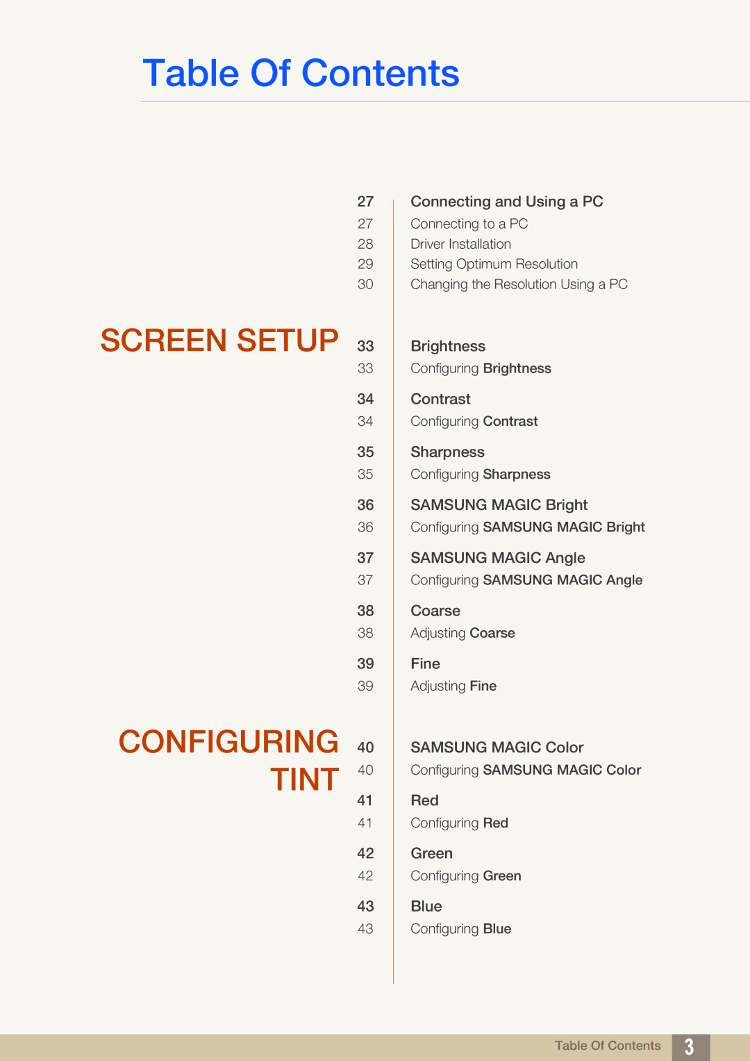 Samsung S22B220BW, S19B220B, S19B220NW user manual Screen Setup Configuring 40 Tint 