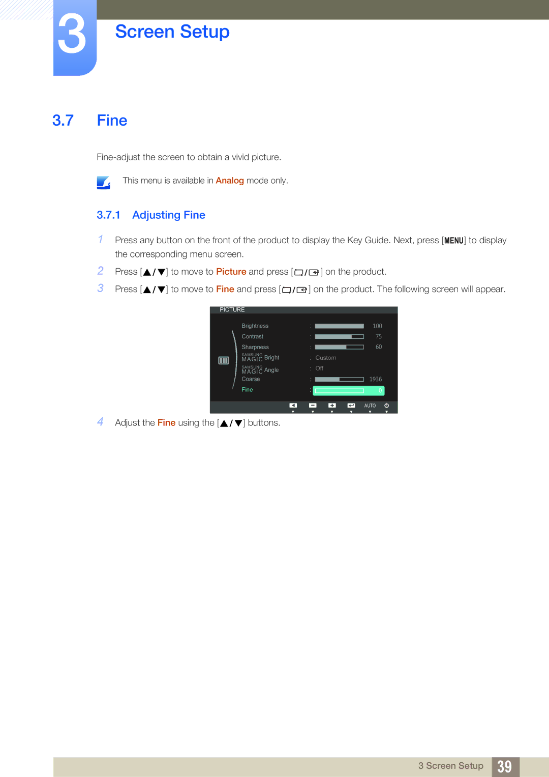 Samsung S22B220BW, S19B220B, S19B220NW user manual Adjusting Fine 