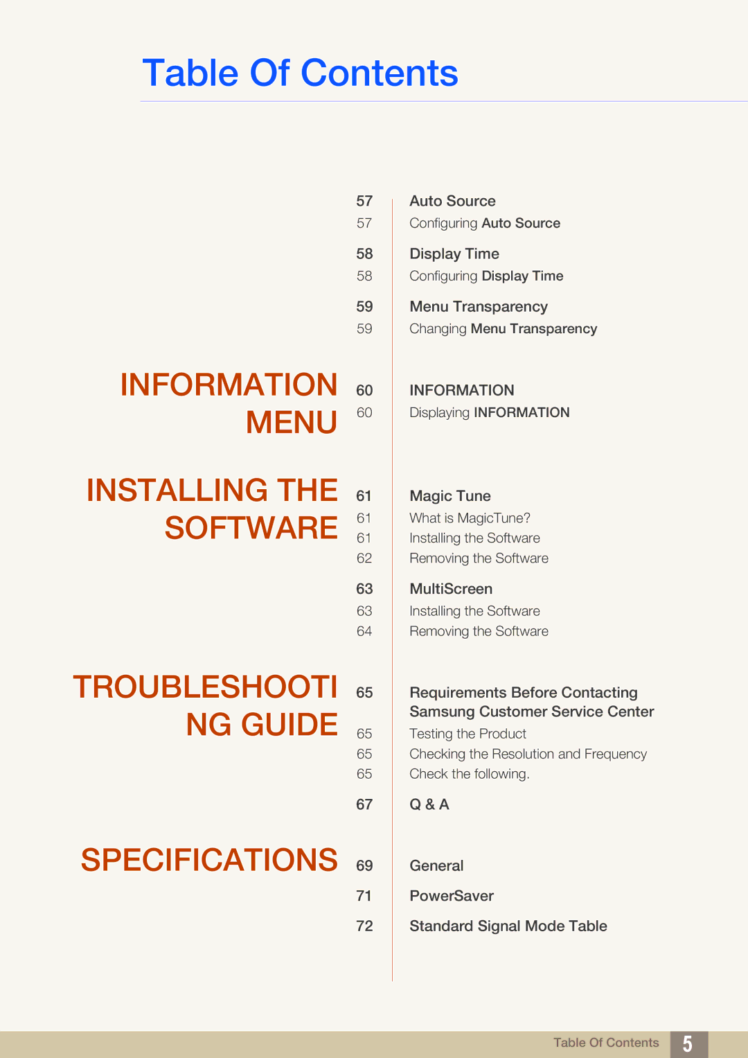 Samsung S19B220NW, S22B220BW, S19B220B user manual Information 60 Menu 