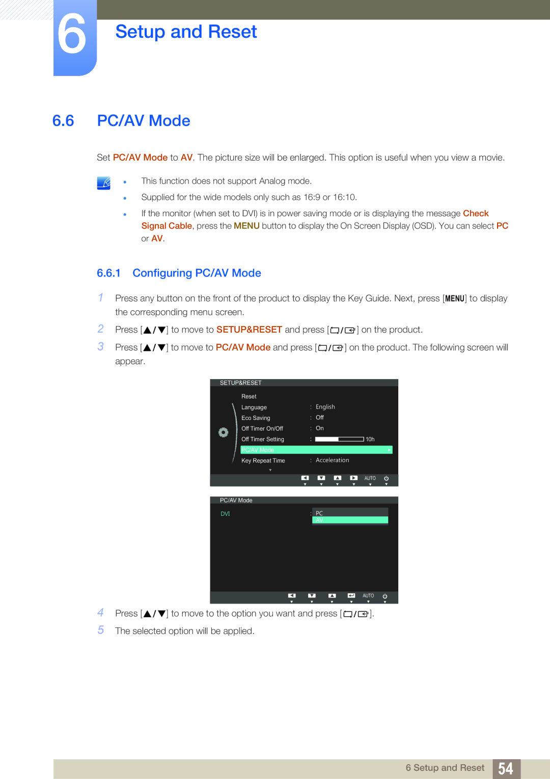 Samsung S22B220BW, S19B220B, S19B220NW user manual Configuring PC/AV Mode 