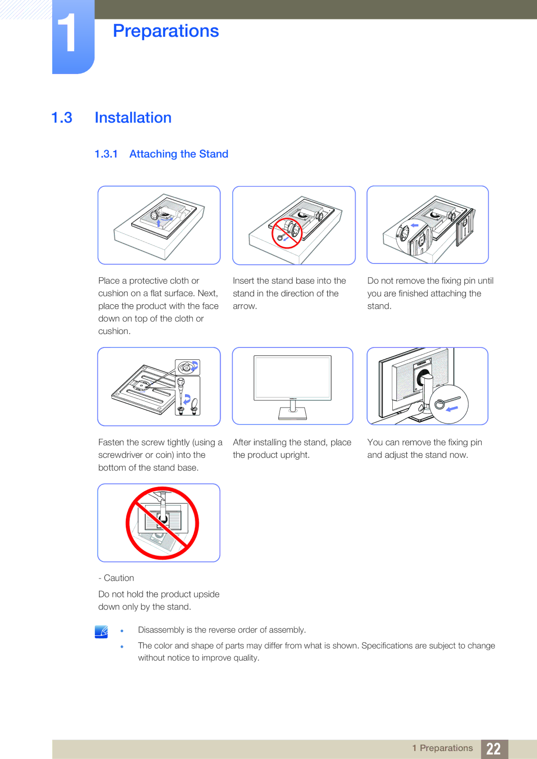 Samsung S19C450MR, S22C450B, S19C450BW, S19C450BR, S20C450B, S19C450MW, S24C450BW, S27C450B Installation, Attaching the Stand 