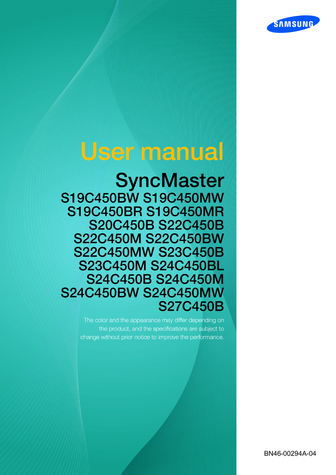 Samsung S22C450B user manual SyncMaster 