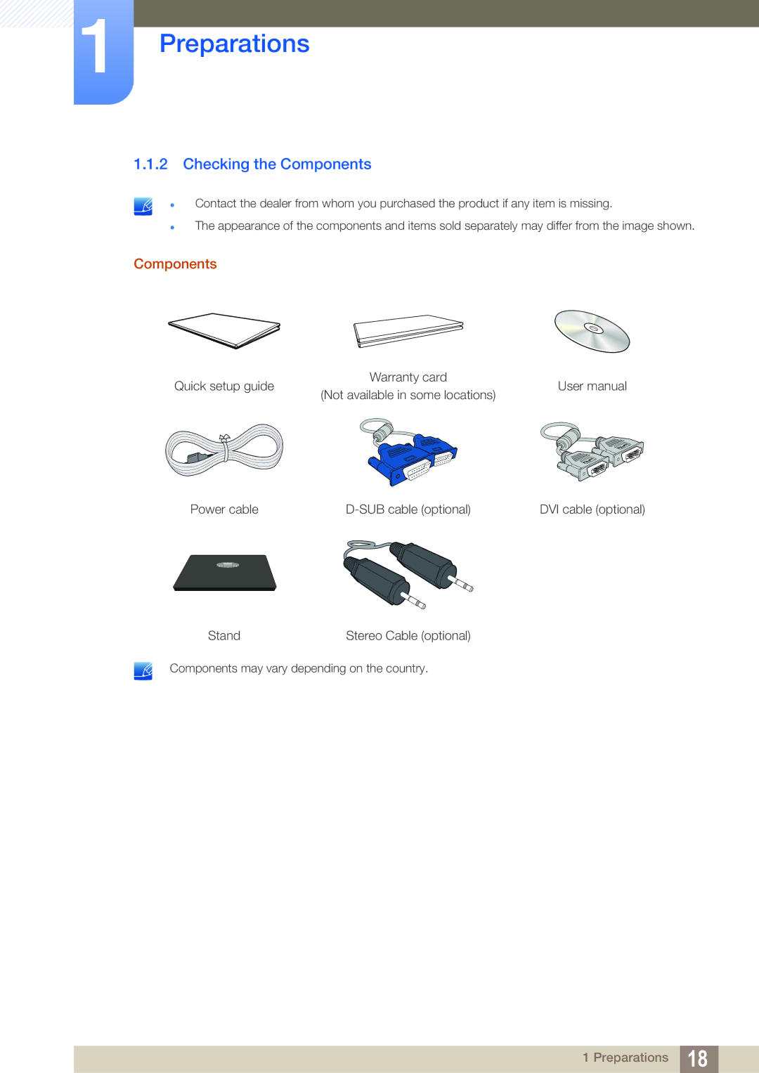 Samsung S22C450B user manual Checking the Components 