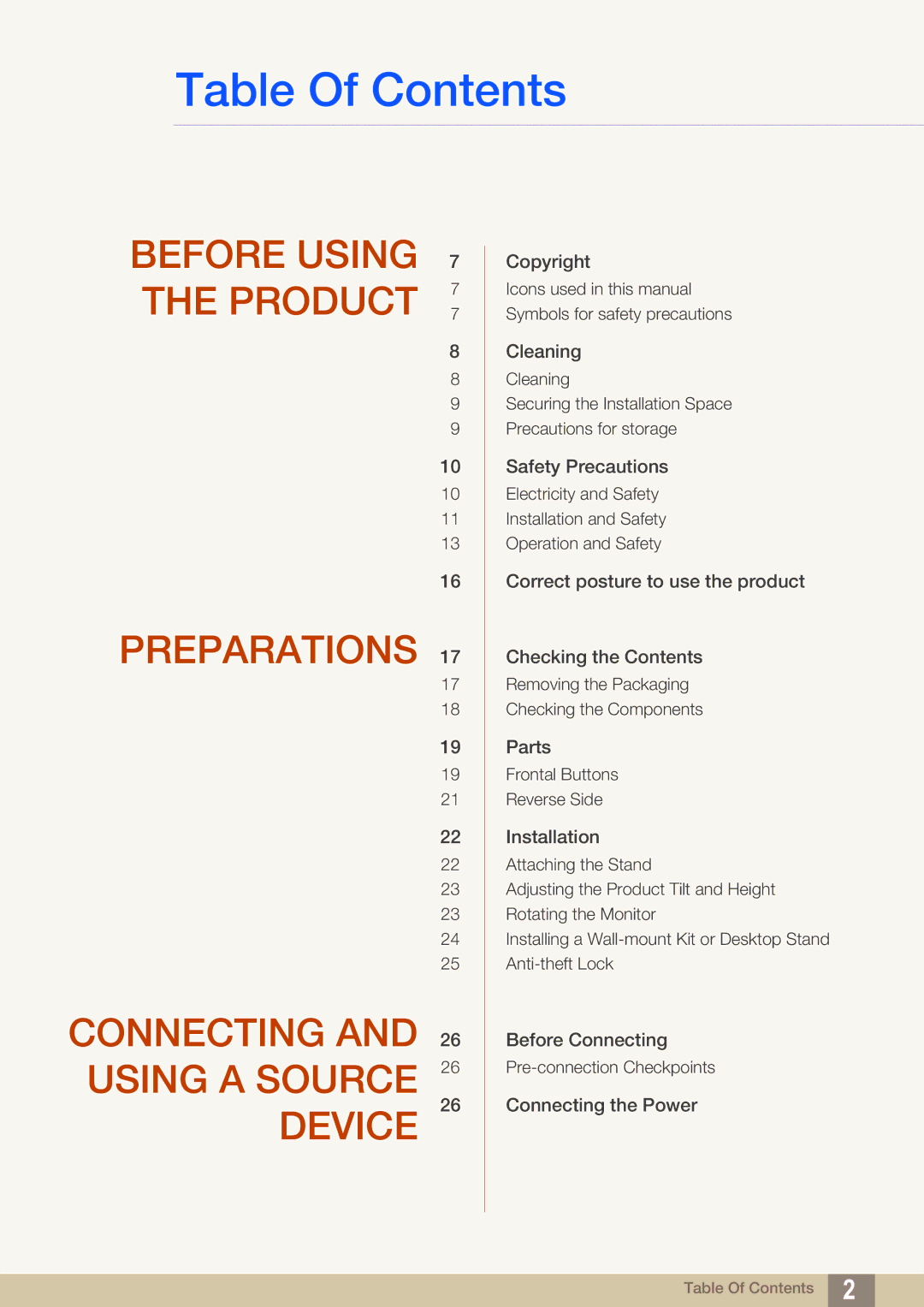 Samsung S22C450B user manual Table Of Contents 