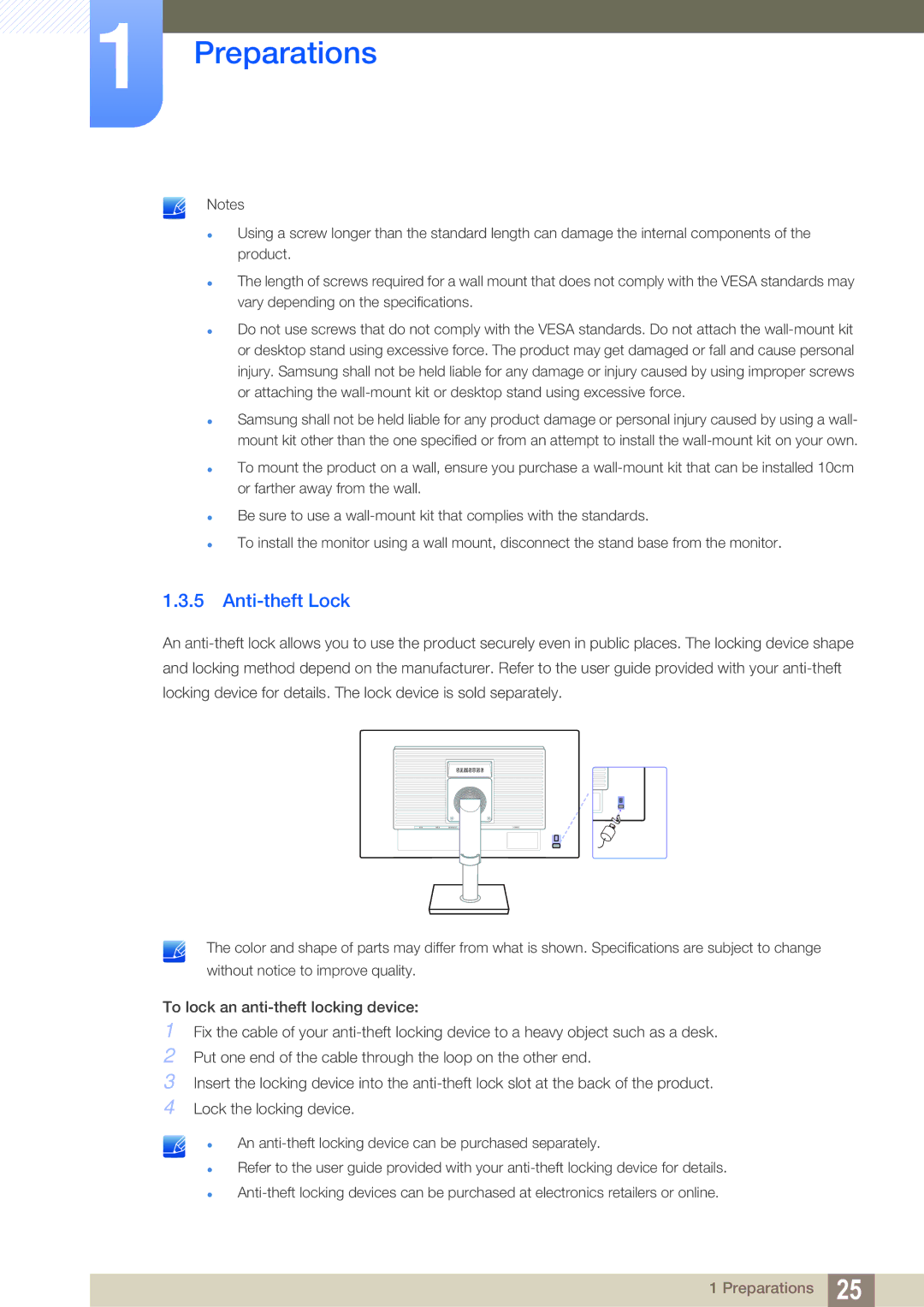 Samsung S22C450B user manual Anti-theft Lock 