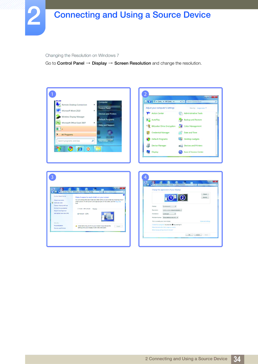 Samsung S22C450B user manual Changing the Resolution on Windows 