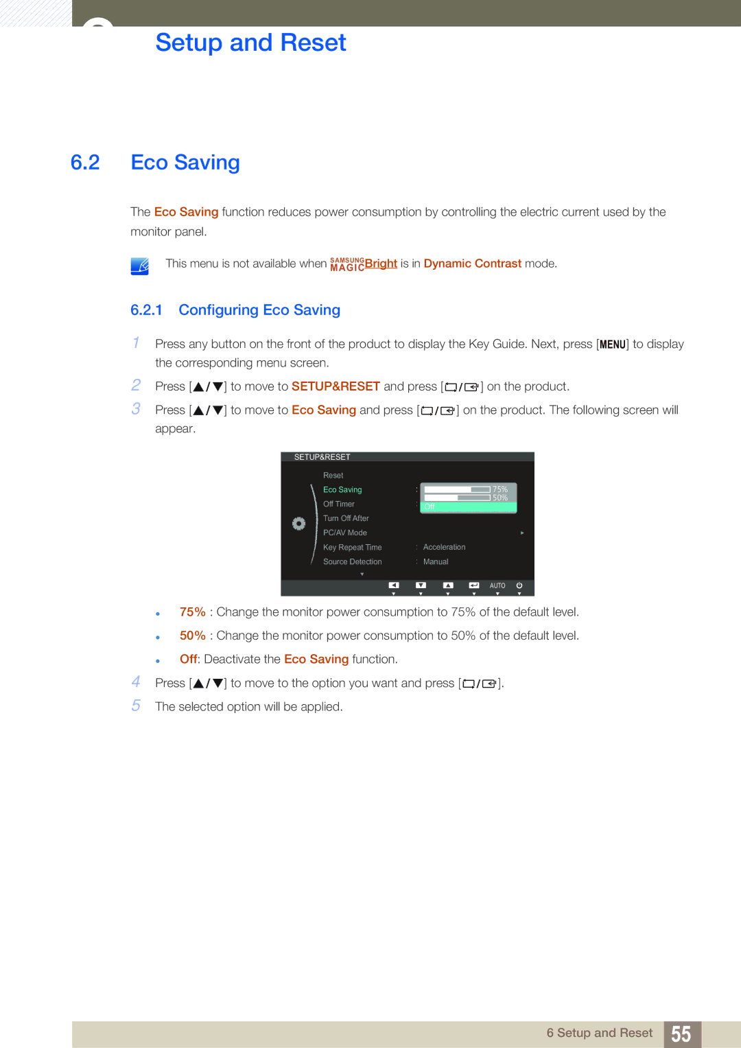 Samsung S22C450B user manual Configuring Eco Saving 