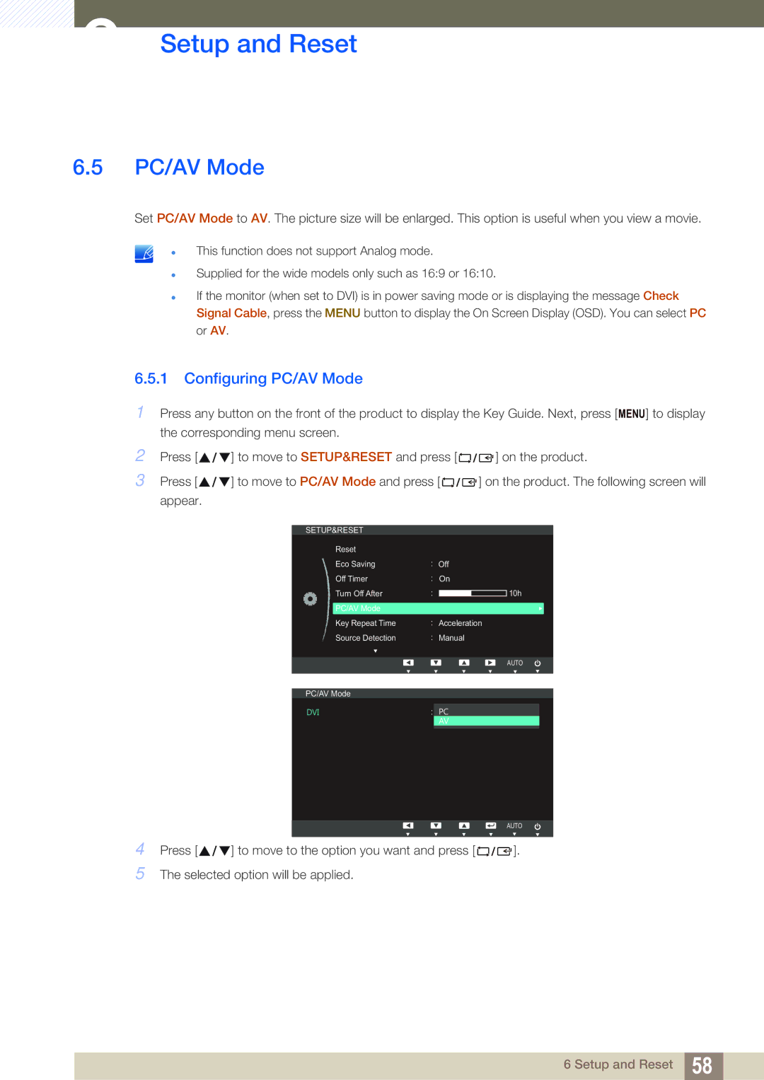 Samsung S22C450B user manual Configuring PC/AV Mode 